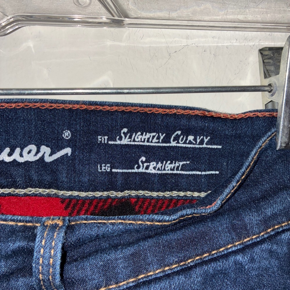 381 Eddie Bauer Flannel Lined Jeans 4 Dark Wash Plaid Slightly Curvy Straight